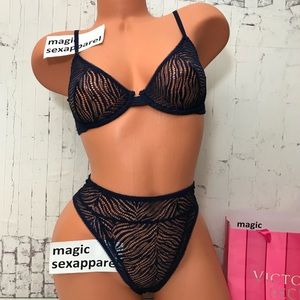 VS LUXE 34B BRA S PANTY SET DEMI BRA ZEBRA LACE